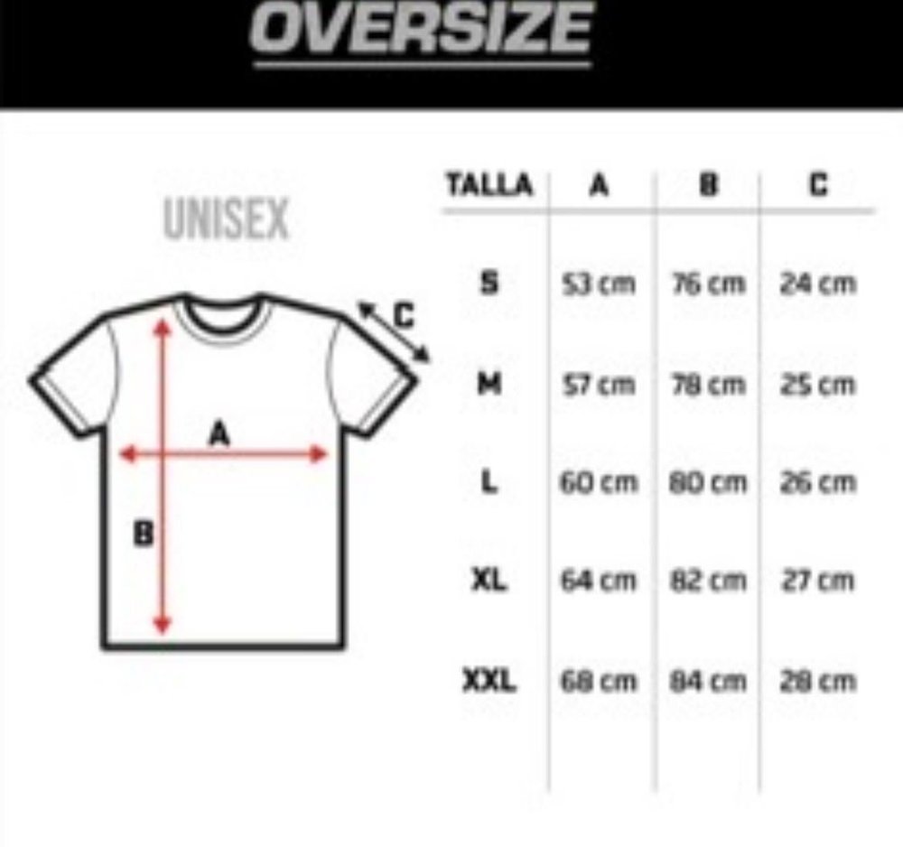 Guía de tallas · Oversize unisex